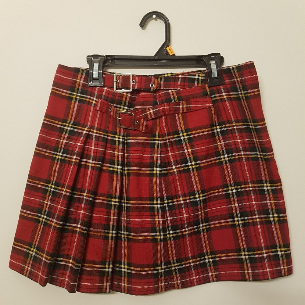 VTG Garage Red Plaid Pleated Mini Skirt 90s 00s Y2K Mall Goth Punk Schoolgirl